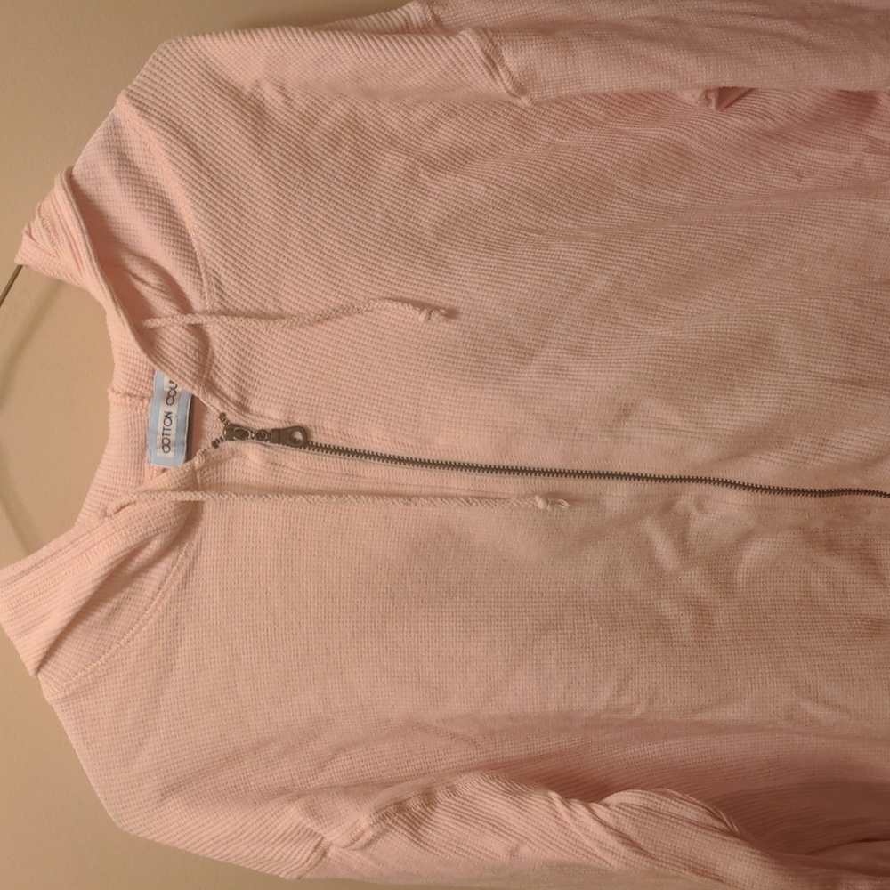Women's light pink ribbed hoodie. No pockets. 95% cotton / 5% spandex